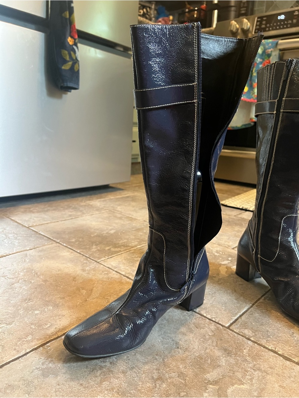 Boden Navy Knee-High Heeled Boots - Picture 3 of 4